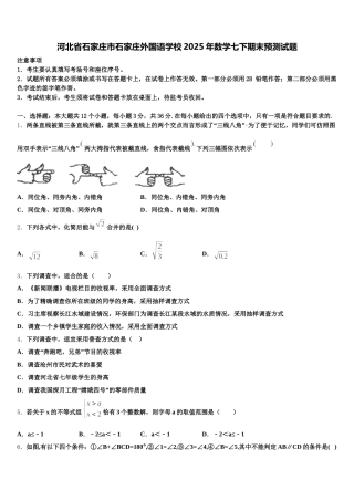 河北省石家庄市石家庄外国语学校2025年数学七下期末预测试题含解析