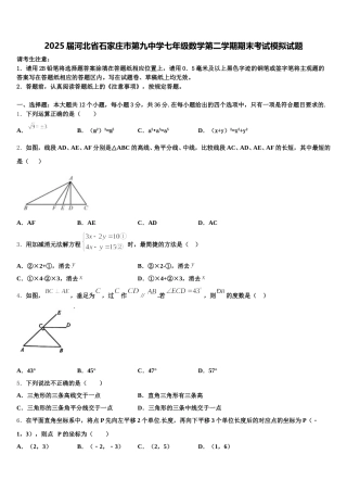 2025届河北省石家庄市第九中学七年级数学第二学期期末考试模拟试题含解析
