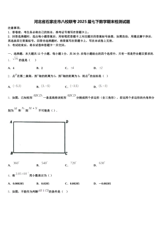 河北省石家庄市八校联考2025届七下数学期末检测试题含解析