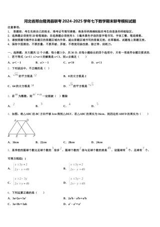 河北省邢台隆尧县联考2024-2025学年七下数学期末联考模拟试题含解析