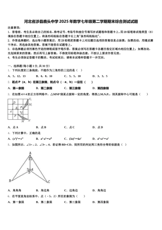 河北省涉县鹿头中学2025年数学七年级第二学期期末综合测试试题含解析