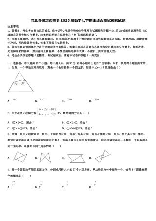 河北省保定市唐县2025届数学七下期末综合测试模拟试题含解析