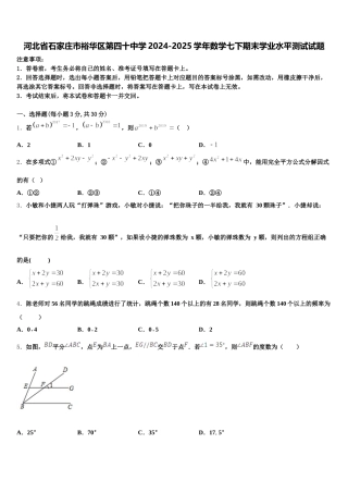 河北省石家庄市裕华区第四十中学2024-2025学年数学七下期末学业水平测试试题含解析
