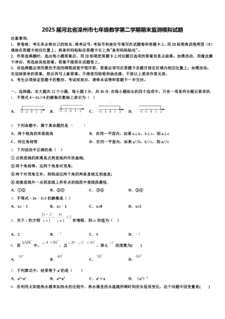 2025届河北省滦州市七年级数学第二学期期末监测模拟试题含解析
