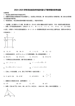 2024-2025学年河北省沧州市孟村县七下数学期末统考试题含解析