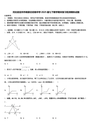 河北省定州市杨家庄初级中学2025届七下数学期末复习检测模拟试题含解析