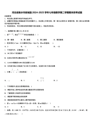 河北省衡水市故城县2024-2025学年七年级数学第二学期期末统考试题含解析