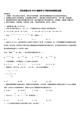 河北省唐山市2025届数学七下期末检测模拟试题含解析