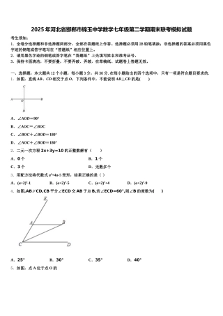 2025年河北省邯郸市锦玉中学数学七年级第二学期期末联考模拟试题含解析