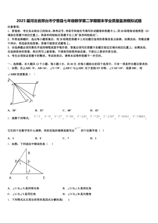 2025届河北省邢台市宁晋县七年级数学第二学期期末学业质量监测模拟试题含解析