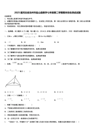 2025届河北省沧州市盐山县数学七年级第二学期期末综合测试试题含解析