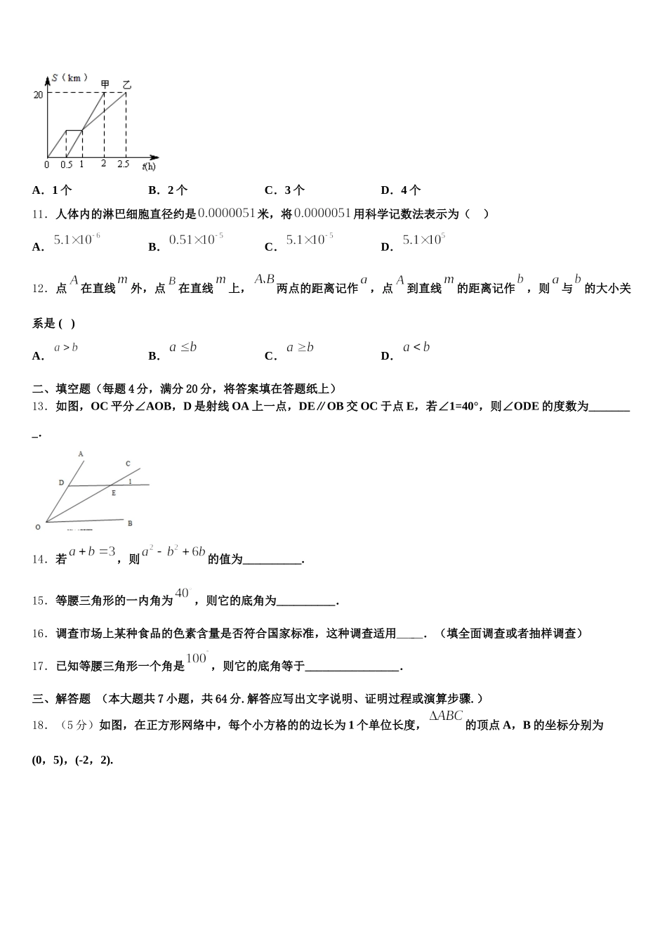 河北省石家庄创新国际学校2025届数学七下期末质量跟踪监视试题含解析_第3页