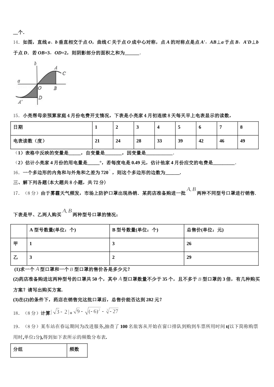 河北省石家庄市井陉矿区贾庄镇区贾庄中学2024-2025学年数学七年级第二学期期末学业质量监测试题含解析_第3页