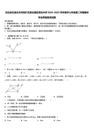 河北省石家庄市井陉矿区贾庄镇区贾庄中学2024-2025学年数学七年级第二学期期末学业质量监测试题含解析