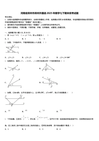河南省郑州市郑州外国语2025年数学七下期末统考试题含解析