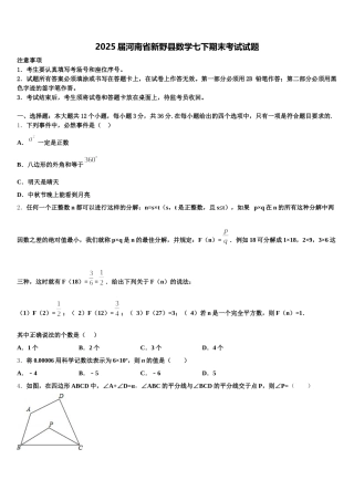 2025届河南省新野县数学七下期末考试试题含解析