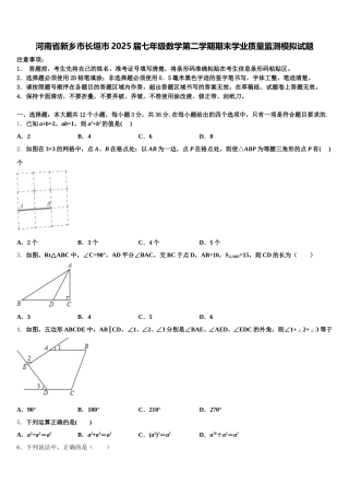 河南省新乡市长垣市2025届七年级数学第二学期期末学业质量监测模拟试题含解析
