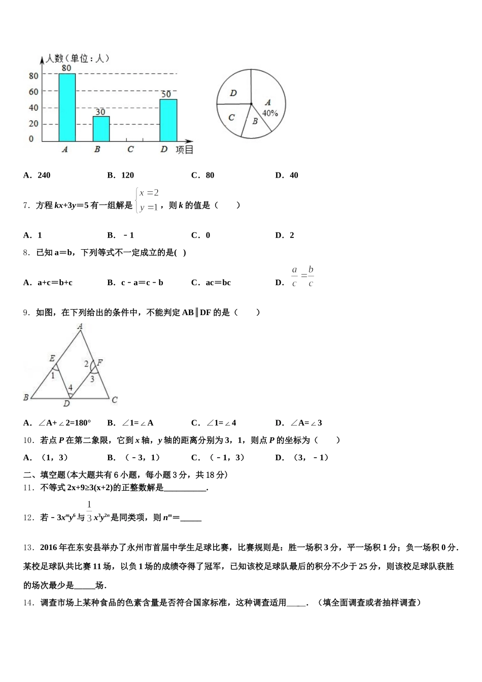 河南省柘城县张桥乡联合中学2025届数学七下期末教学质量检测模拟试题含解析_第2页