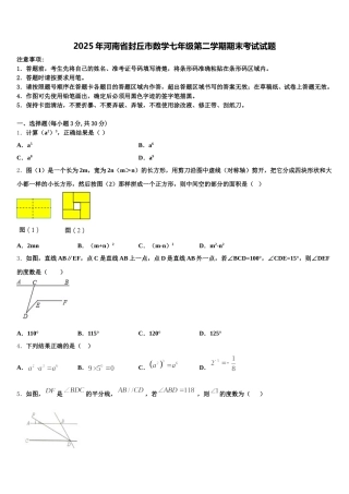 2025年河南省封丘市数学七年级第二学期期末考试试题含解析