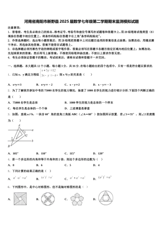 河南省南阳市新野县2025届数学七年级第二学期期末监测模拟试题含解析