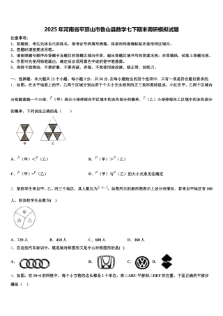 2025年河南省平顶山市鲁山县数学七下期末调研模拟试题含解析