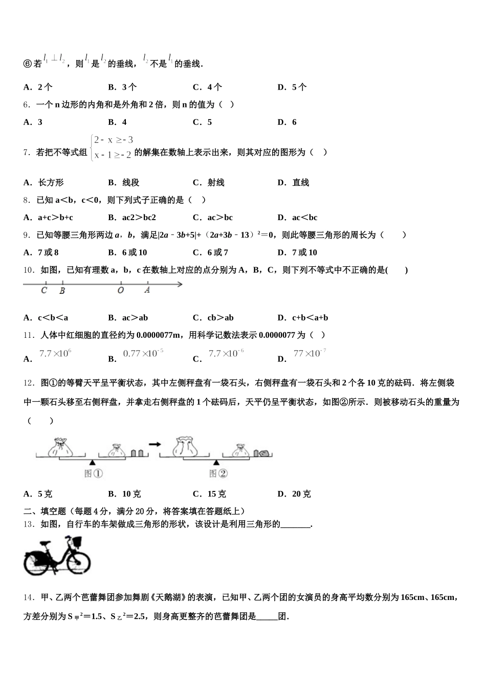 2025届河南省新乡市延津县数学七年级第二学期期末复习检测试题含解析_第2页