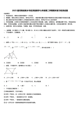2025届河南省新乡市延津县数学七年级第二学期期末复习检测试题含解析