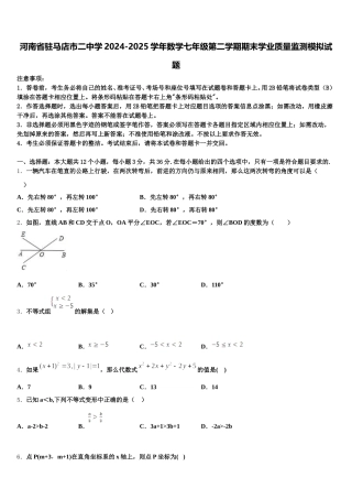 河南省驻马店市二中学2024-2025学年数学七年级第二学期期末学业质量监测模拟试题含解析