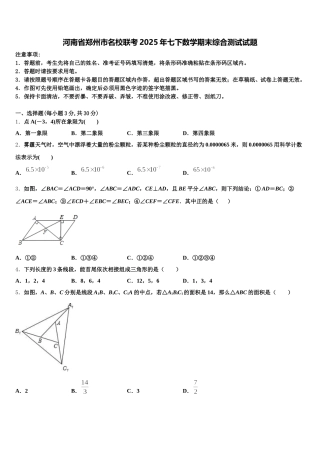 河南省郑州市名校联考2025年七下数学期末综合测试试题含解析