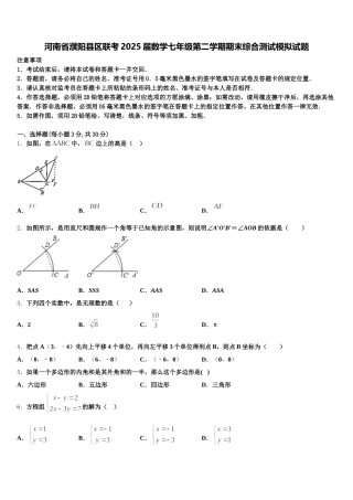 河南省濮阳县区联考2025届数学七年级第二学期期末综合测试模拟试题含解析