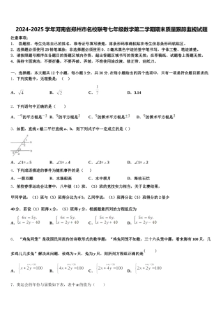 2024-2025学年河南省郑州市名校联考七年级数学第二学期期末质量跟踪监视试题含解析