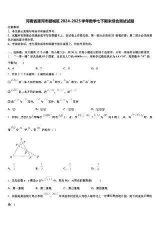 河南省漯河市郾城区2024-2025学年数学七下期末综合测试试题含解析