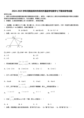 2024-2025学年河南省郑州市郑州外国语学校数学七下期末联考试题含解析