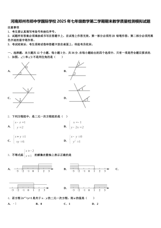 河南郑州市郑中学国际学校2025年七年级数学第二学期期末教学质量检测模拟试题含解析