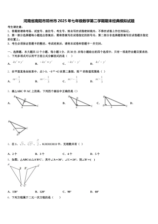 河南省南阳市邓州市2025年七年级数学第二学期期末经典模拟试题含解析