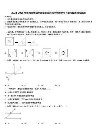 2024-2025学年河南省郑州市金水区为民中学数学七下期末经典模拟试题含解析