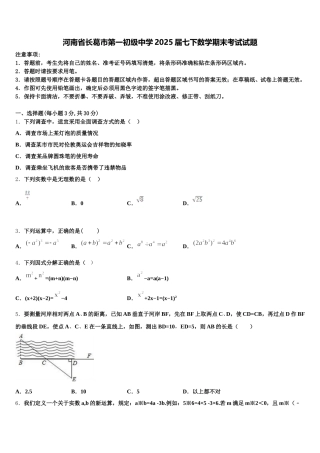 河南省长葛市第一初级中学2025届七下数学期末考试试题含解析