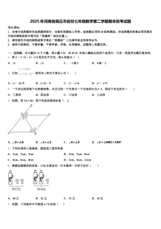 2025年河南省商丘市名校七年级数学第二学期期末统考试题含解析