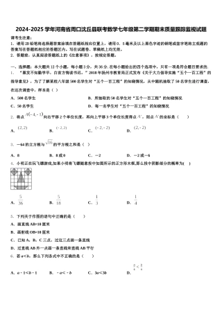 2024-2025学年河南省周口沈丘县联考数学七年级第二学期期末质量跟踪监视试题含解析