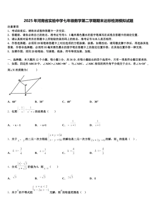 2025年河南省实验中学七年级数学第二学期期末达标检测模拟试题含解析