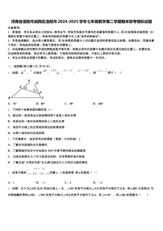河南省洛阳市涧西区洛阳市2024-2025学年七年级数学第二学期期末联考模拟试题含解析