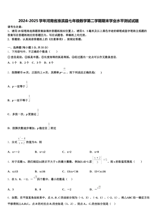 2024-2025学年河南省淮滨县七年级数学第二学期期末学业水平测试试题含解析