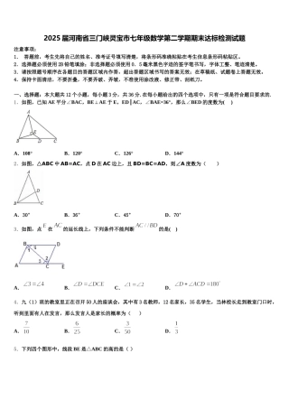 2025届河南省三门峡灵宝市七年级数学第二学期期末达标检测试题含解析