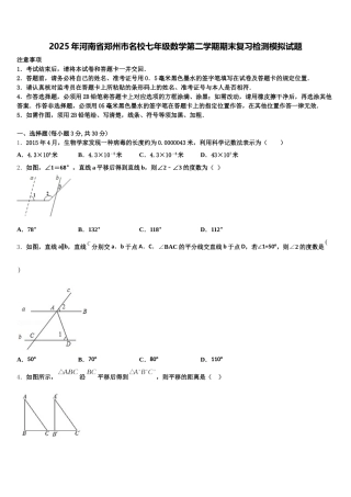 2025年河南省郑州市名校七年级数学第二学期期末复习检测模拟试题含解析