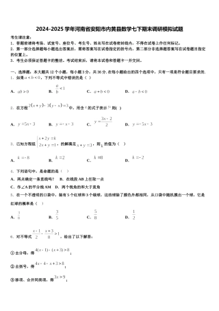 2024-2025学年河南省安阳市内黄县数学七下期末调研模拟试题含解析