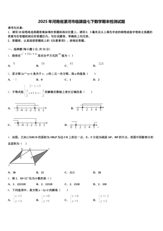 2025年河南省漯河市临颍县七下数学期末检测试题含解析