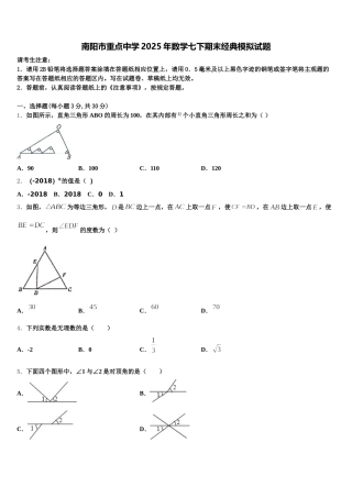 南阳市重点中学2025年数学七下期末经典模拟试题含解析