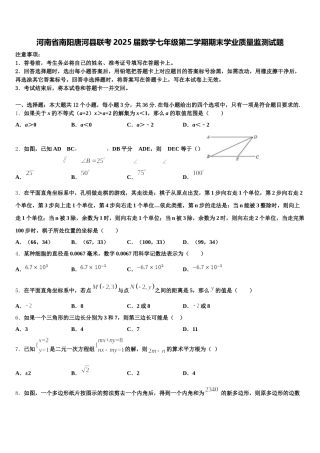 河南省南阳唐河县联考2025届数学七年级第二学期期末学业质量监测试题含解析
