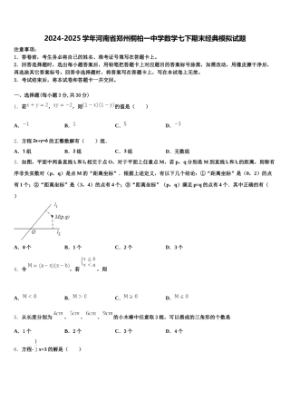 2024-2025学年河南省郑州桐柏一中学数学七下期末经典模拟试题含解析