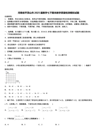河南省平顶山市2025届数学七下期末教学质量检测模拟试题含解析